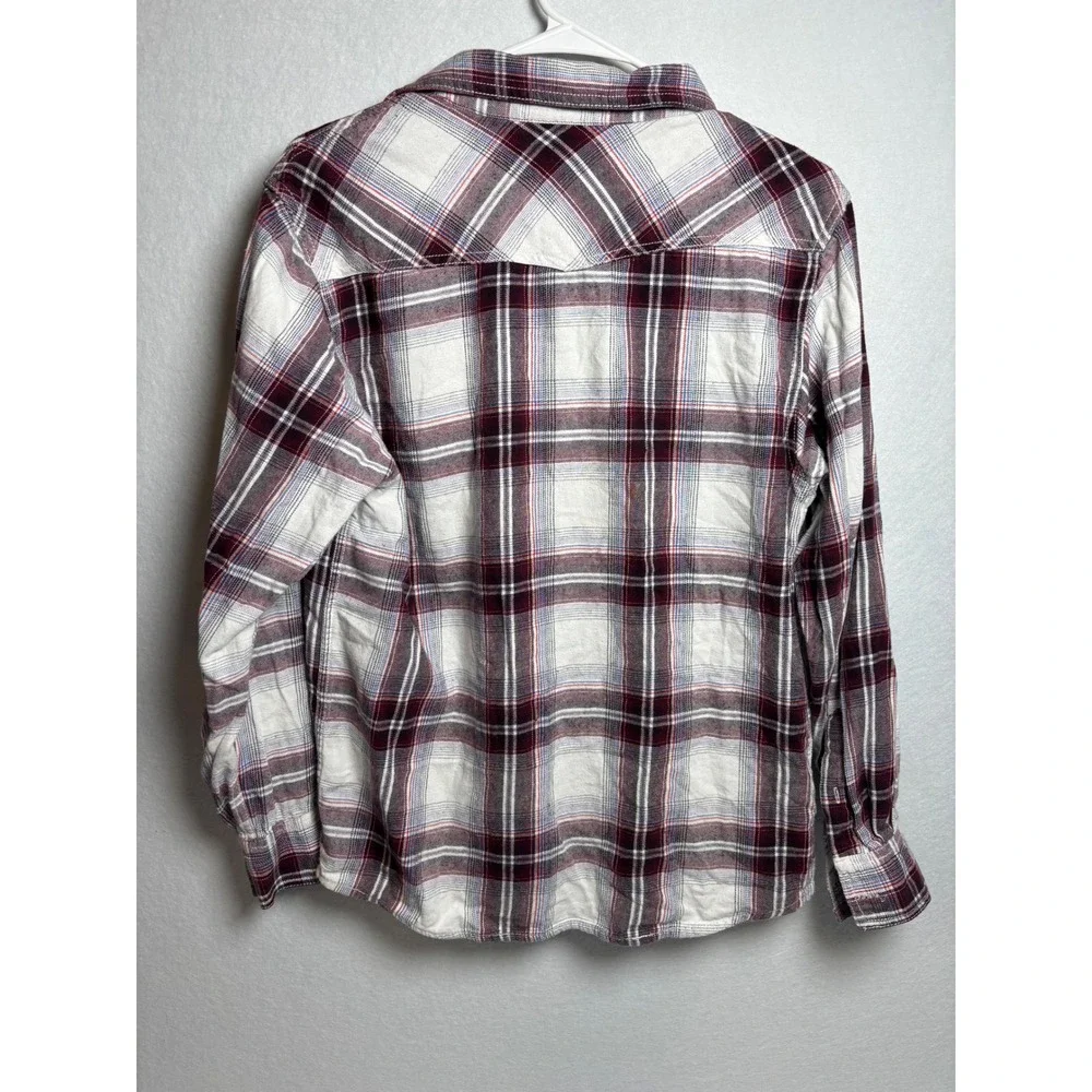 Red Camel Boys XL Flannel Button Down Shirt Plaid Burgundy White Blue L/S